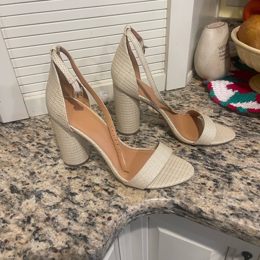 J. Crew Raffia Round Block High Heel Sandals - Picture 3 of 7